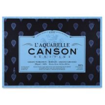   CANSON Héritage merített, savmentes akvarelltömb, 300gr, 100 % pamutból, (1 oldalt ragasztott) 12 ív, érdes 26 x 36 cm - Megszűnő termék