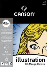  CANSON "Illustration" fehér, síma rajzpapír ilusztrációhoz & Manga, tömb rövid old. rag. (tus, tinta, filctoll, ceruza, stb..) 250g/m2 12 ív A4