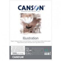   CANSON Illustration Lavis Technique extra fehér, extra síma rajztömb illusztrációhoz és elmosási technikához, rövid old. rag. tollhoz, tintához, 200g 12 ív A4