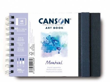 CANSON Art Book Montval könyv, fekvő, spirálkötött, fekete borítóval, 300gr 24 lap 48 oldal A5