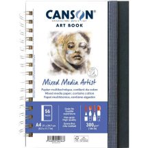 CANSON Books XL MIX MEDIA Portrait könyv, spirálkötött, fekete borítóval, 300g/m2 28 ív 56 lap A4