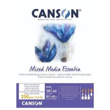CANSON MIX MEDIA Essentia fehér enyhén szemcsés rajztömb,  250g/m2 A3