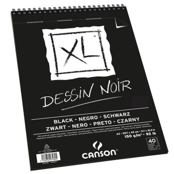 CANSON XL DESSIN NOIR, fekete fotókarton-tömb, spirálkötött, mikroperforált 150gr 40 ív A3