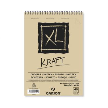 CANSON XL KRAFT, natúr barna színű rajztömb, spirálkötött, mikroperforált 90gr 40 ív A5