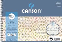   Aquarell CANSON, savmentes akvarellpapír, 60 % pamutból , tömb 12 ív spirálkötött, 300 gr, érdes, 12,5 x 18 cm