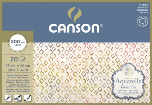 Aquarell CANSON,  akvarelltömb, 60 % pamutból, 20 ív 4-oldalt ragasztott, 300 gr, finom, 25x35 cm