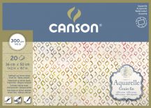  Aquarell CANSON, savmentes akvarellpapír,  100 % pamutból , tömb 20 ív 4-oldalt ragasztott, 300 gr, finom, 36x50 cm