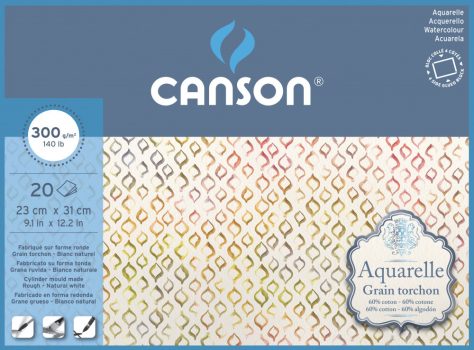 Aquarell CANSON,  akvarelltömb, 60 % pamutból, 20 ív 4-oldalt ragasztott, 300 gr, érdes, 23x31 cm