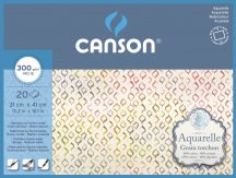   Aquarell CANSON, savmentes akvarellpapír,  100 % pamutból , tömb 20 ív 4-oldalt ragasztott, 300 gr, érdes, 31x41 cm