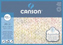   Aquarell CANSON, savmentes akvarellpapír,  100 % pamutból , tömb 20 ív 4-oldalt ragasztott, 300 gr, érdes, 36x50 cm