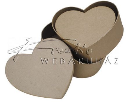 Papírdoboz készlet tetővel, natúr, szív alakú, közepes: 22-20-18cm - 3 db-os