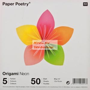 Kreatív hobby - Origami papír - Neon hajtogató készlet 15x15 cm