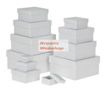   Papírdoboz készlet tetővel, fehér, négyzetes 12 db-os készlet, közepes és kisméretű, 15cm a legnagyobb