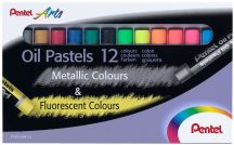   Pentel olajpasztell kréta - Metál színek és Fluoreszkáló színek - 12 db-os  szett