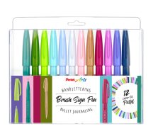 Pentel Brush Sign Pen kalligrafikus hajlékony hegyű ecsetfilc készlet - 12 Kiegészítő színek