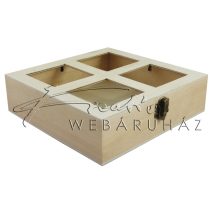   Díszíthető fa doboz, osztott fényképtartó tetővel 19,5 x 19,5 x 5 cm