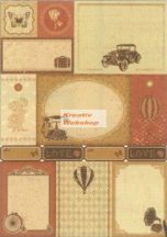   Albumpapír, Öntapadós A/4-es, Retro mintás - Vintage scrapbook papír, 5 különböző lap