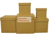   Díszíthető papírdoboz készlet, kocka alakú dobozok, NATÚR, 17-15-13-11-9cm