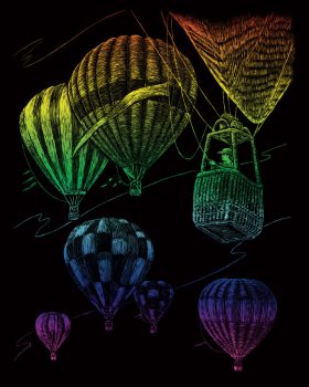 Képkarcoló készlet karctűvel - 20x25 cm - Szivárványos - Hőlégballon