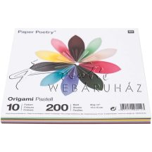   Origami papír 15x15 cm - Pasztel, 10 színű, 200 lapos gazdaságos készlet