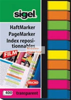 SIGEL Jelölőcímke, műanyag, 10x40 lap, 6x50 mm, SIGEL "Micro", vegyes szín