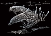   Képkarcoló készlet karctűvel - 13x18 cm - Ezüst - Delfinek