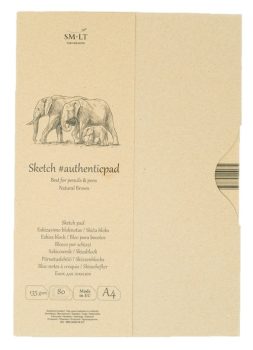 Vázlattömb - SMLT Authenticpad, Natural barna, mappában - 135gr, 80 lapos A4