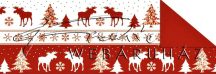 Kartonpapír - Karácsonyi Jule piros-fehér sávos mintás karton, jávorszarvas motívumokkal
