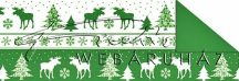 Kartonpapír - Karácsonyi Jule zöld-fehér sávos mintás karton, jávorszarvas motívumokkal