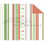 Kartonpapír- Karácsonyi klasszikus piros-zöld-fehér, szarvasos és hópelyhes, csíkos designkarton, 1 