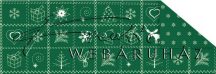 Kartonpapír - Vidéki Karácsony zöld mintás karton jávorszarvasos, angyalkás hímzésminta