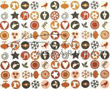Kartonpapír - Karácsonyi varázslat apró körös mozaik, karácsonyi motívumok barna narancs