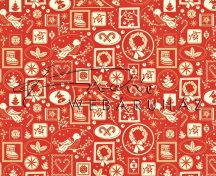 Kartonpapír - Nosztalgia Karácsony Piros-fehér, madárka és koszorú mintás 29,5x20cm, 1lap