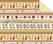 Kartonpapír - "Karácsonyi tradíciók" Piros, zöld szív, téli zokni,  sormintás 29,5x20cm