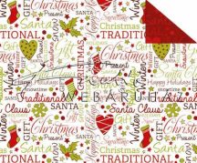 Kartonpapír - Karácsonyi tradíciók fehér alapon Piros-zöld feliratos, szív motívumos Karton