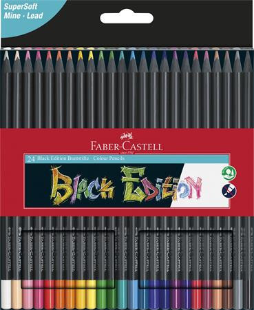 Színes ceruza készlet, háromszögletű, FABER-CASTELL "Black Edition", 24 különböző szín