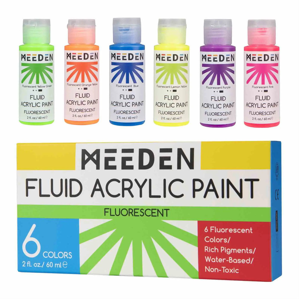 Akrilfesték készlet - MEEDEN Fluid Acrylic Paint Set, 6 Metál színek ( 6 x 2 oz, 60 ml)