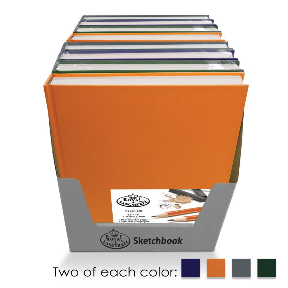 Vázlattömb Display készlet - Royal SketchBook A4 - Színes keménykötéses vázlatkönyv - 8 db (narancs, kék, szürke, fekete 2-2 db)