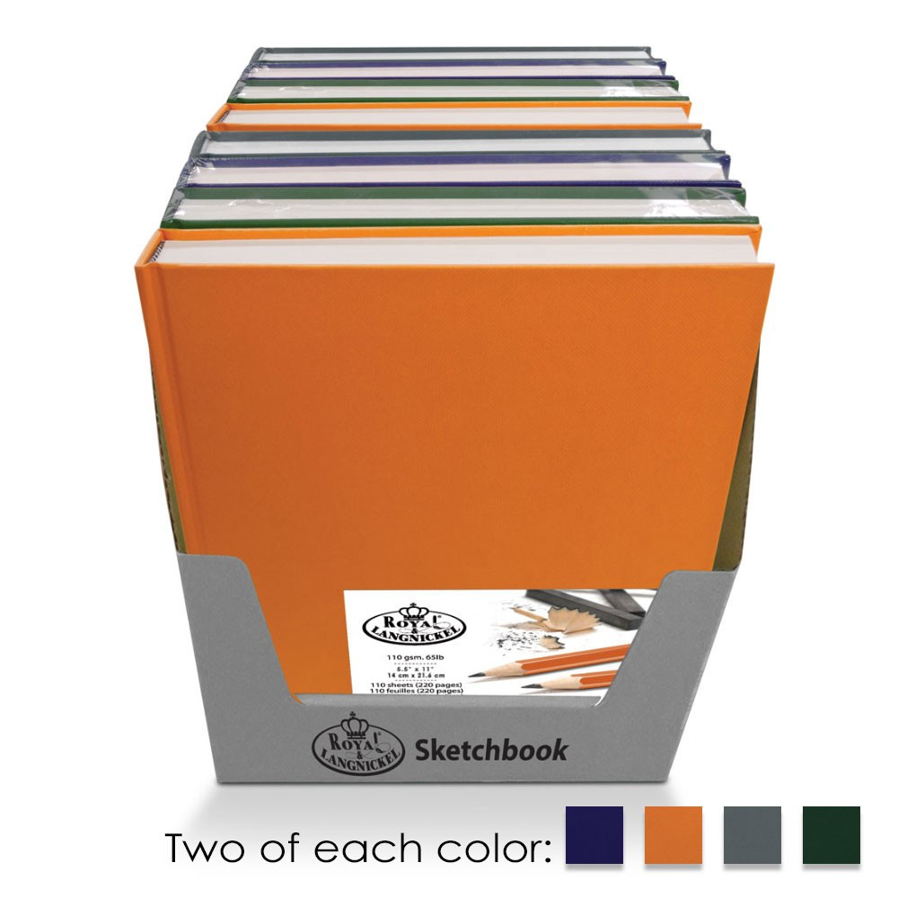 Vázlattömb Display készlet - Royal SketchBook A5 - Színes keménykötéses vázlatkönyv - 8 db (narancs, kék, szürke, fekete 2-2 db)